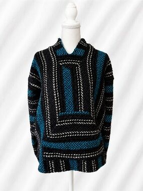 Men's Teal & Black Patterned Hoodie Sweater